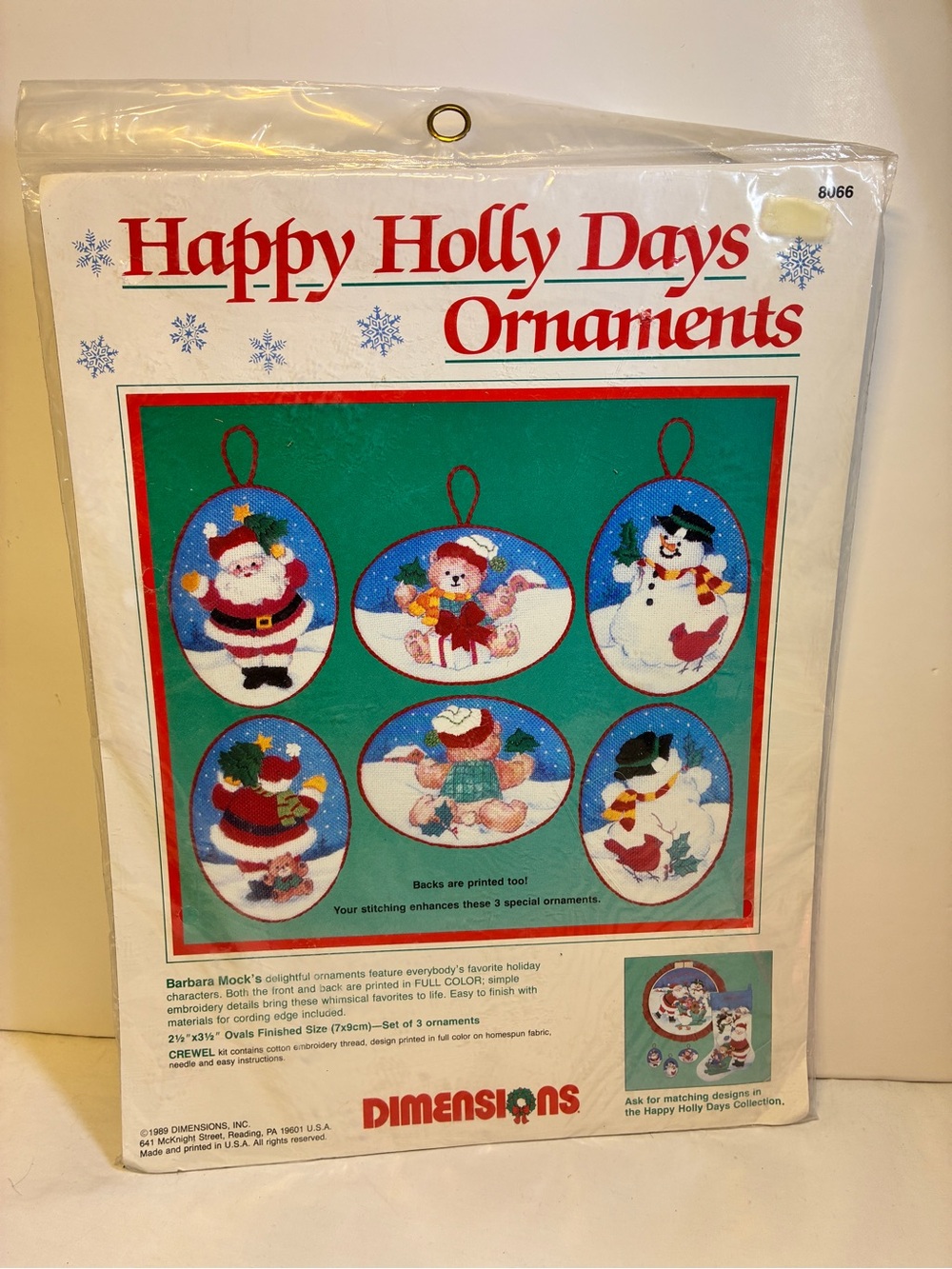 Vintage Dimensions Happy Holly Days Ornaments Crewel Kit 8066 Christmas 1989